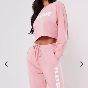 playboy x missguided pink slogan loungewear SET